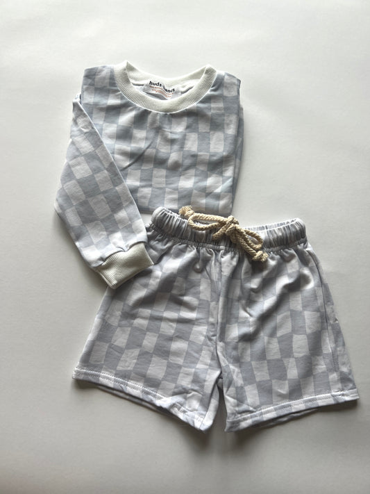 Grey Checker | Crewneck Sweatshirt Short Set